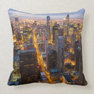 Downtown Chicago skyline at dusk Throw Pillow