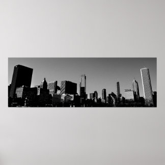 Downtown Chicago Skyline Panorama Monochrome Poster