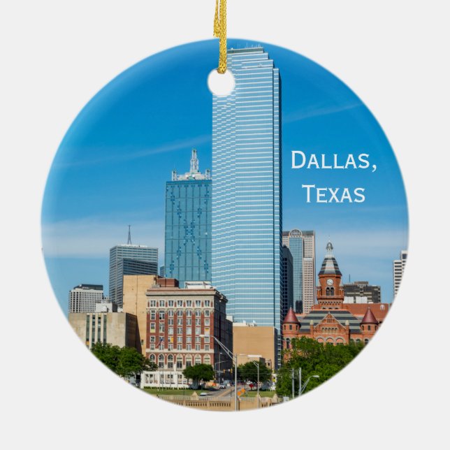 Downtown Dallas, Texas and Bluebonnets Ornament (Back)