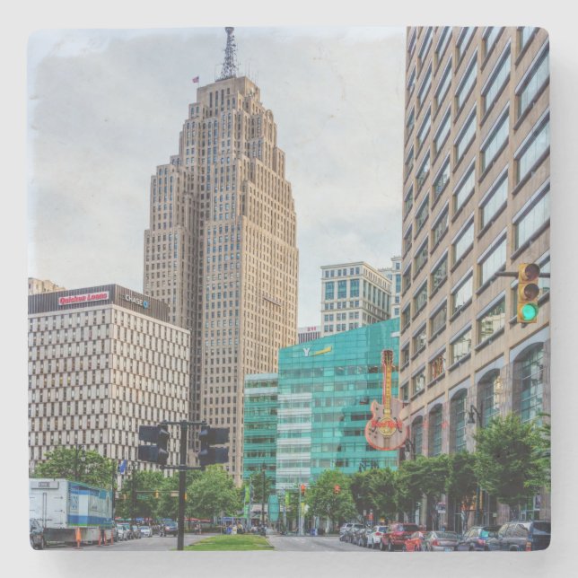 Downtown Detroit Stone Coaster (Front)