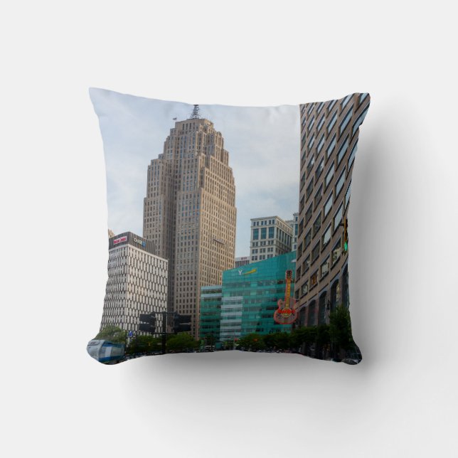 Downtown Detroit Throw Pillow (Front)