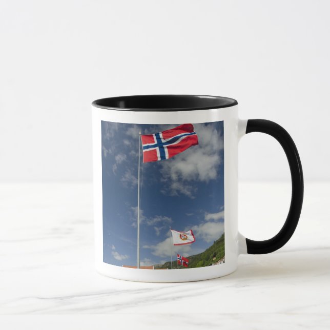Downtown historic port area of Bergen wth flags Mug (Right)