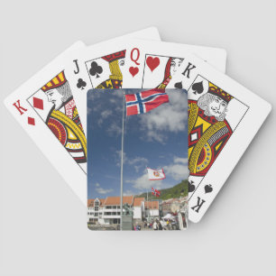 Downtown historic port area of Bergen wth flags Playing Cards