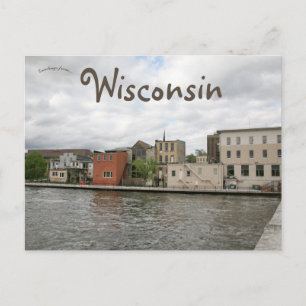 Downtown Janesville and Rock River Wisconsin Postcard