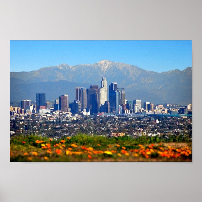 Downtown Los Angeles and San Gabriel Mountains Poster (Front)