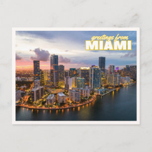Downtown Miami Aerial Skyline Photo Retro Florida Postcard