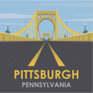 Downtown Pittsburgh, PA Bridge Vintage Travel