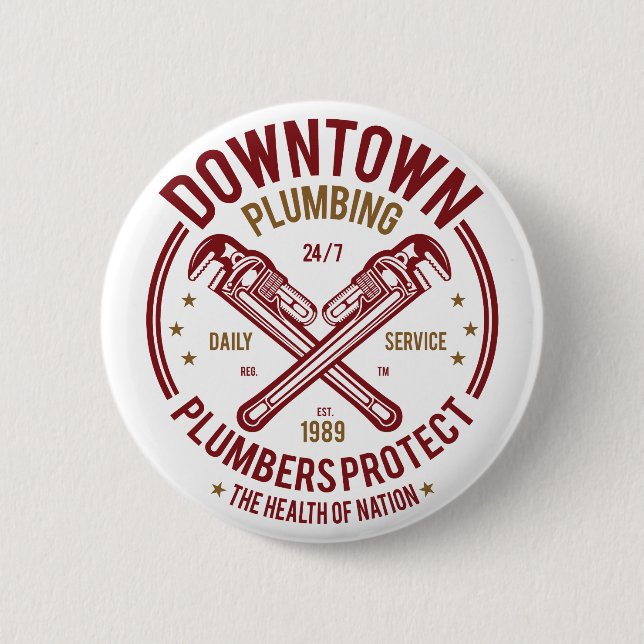 Downtown Plumbing Daily Service 24/7 Plumber 2 Inch Round Button (Front)