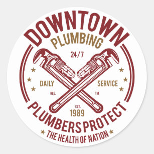 Downtown Plumbing Daily Service 24/7 Plumber Classic Round Sticker