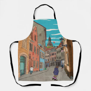 Downtown Riga Latvia Cityscape Illustration Apron