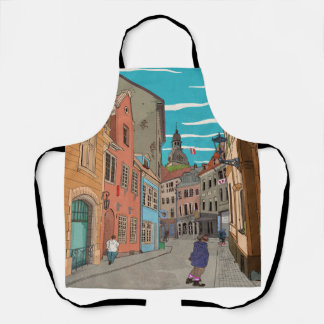 Downtown Riga Latvia Cityscape Illustration Apron