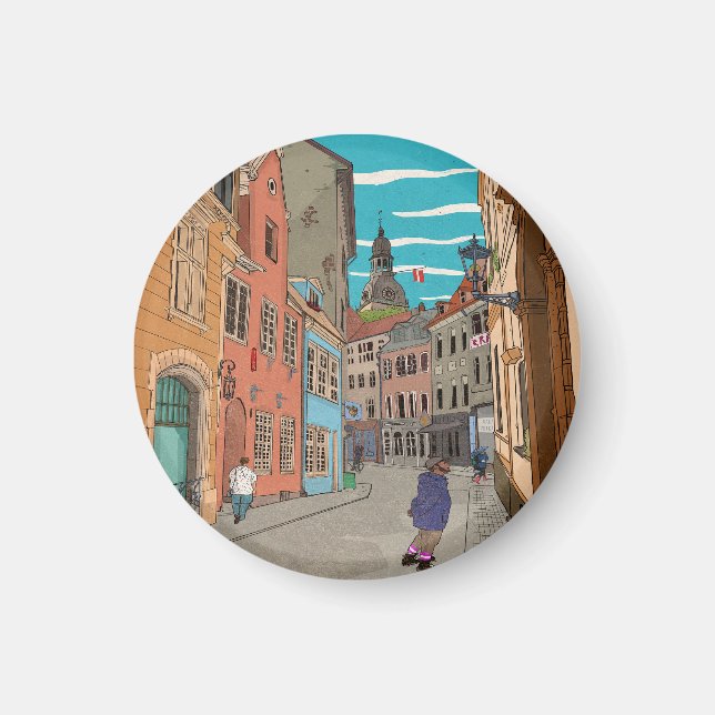 Downtown Riga Latvia Cityscape Illustration Magnet (Front)