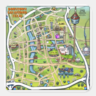 Downtown San Antonio Cartoon Map Square Sticker