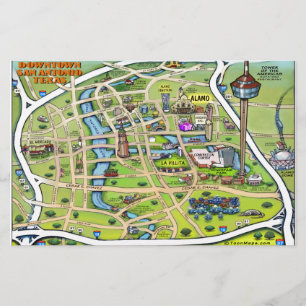 Downtown San Antonio Cartoon Map Stationery