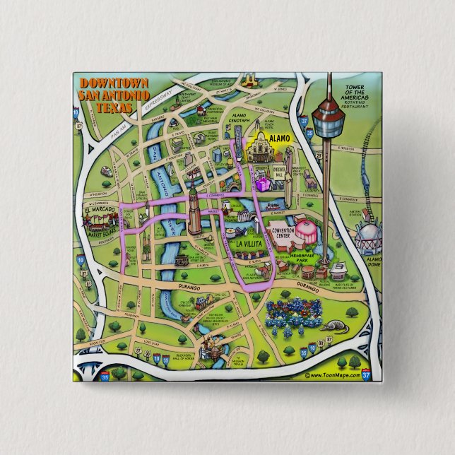 Downtown San Antonio Texas 2 Inch Square Button (Front)
