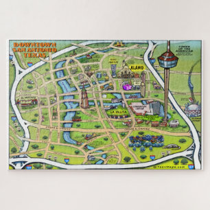 Downtown San Antonio Texas Cartoon Map Jigsaw Puzzle