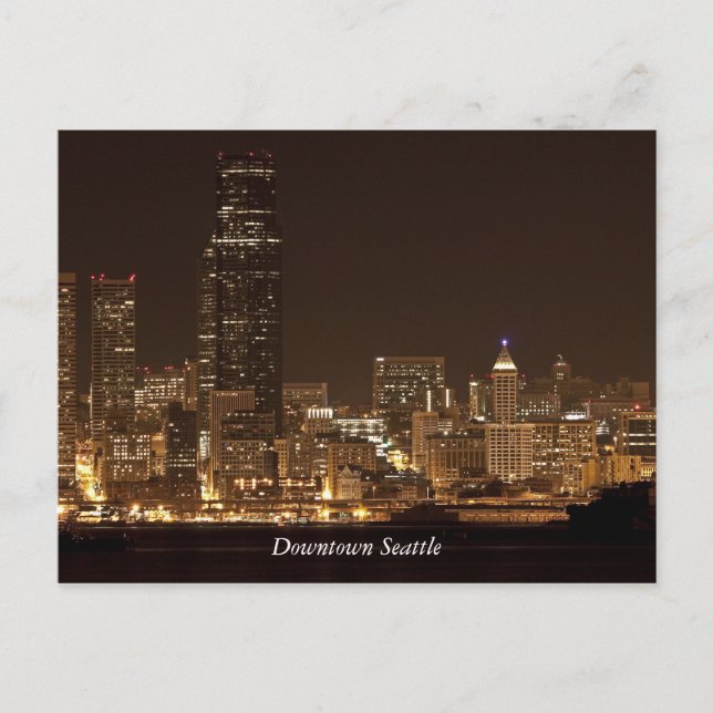 Downtown Seattle at night Postcard (Front)