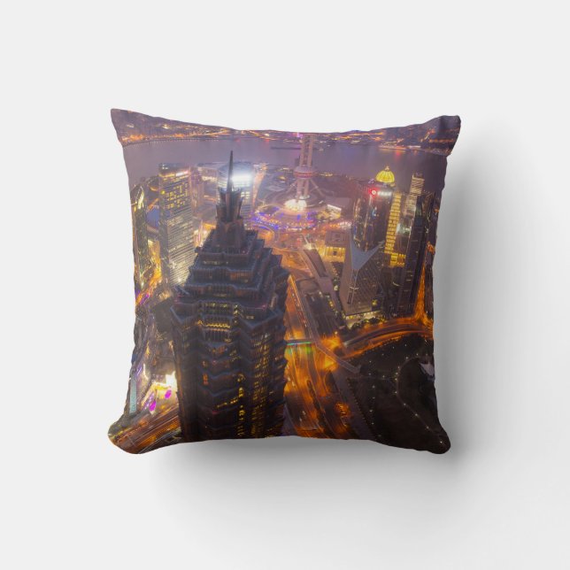 Downtown Shanghai City Throw Pillow (Front)