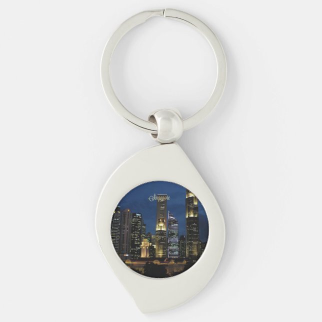 Downtown Singapore at Night Keychain (Front)