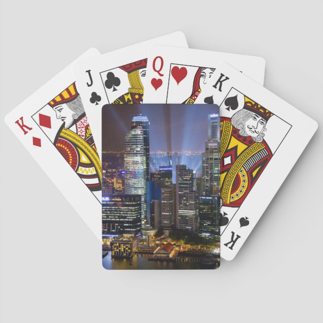Downtown Singapore city at night Playing Cards (Back)