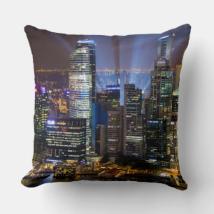 Downtown Singapore city at night Throw Pillow