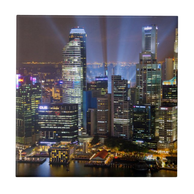 Downtown Singapore city at night Tile (Front)