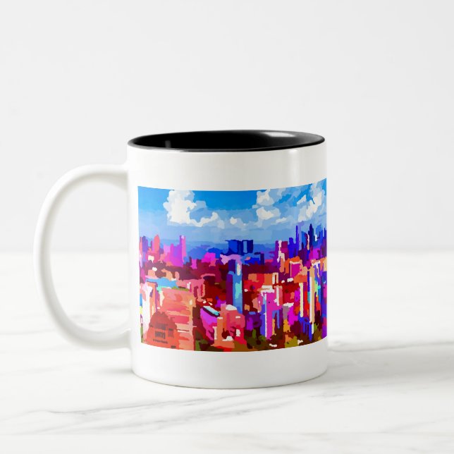 Downtown Singapore Skyline by Jon Baran Two-Tone Coffee Mug (Left)
