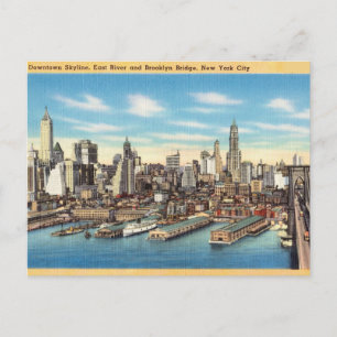Downtown Skyline, East River Brooklyn Bridge, NYC Postcard