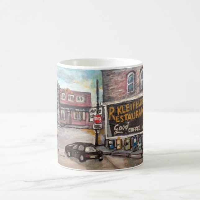 Downtown Willoughby, Dog Walk Painting Mug (Center)