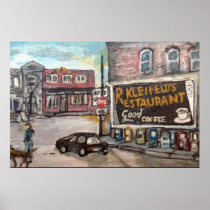 "Downtown Willoughby Dog Walk" painting Poster