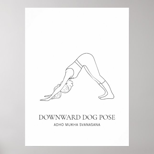 Downward Dog Pose Yoga Minimalist Black Line Art Poster (Front)