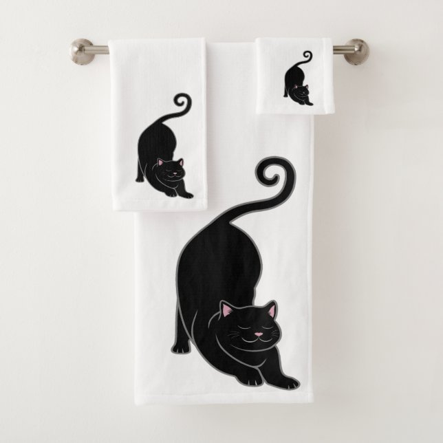 Downward Facing Cat on White Bath Towel Set (Insitu)