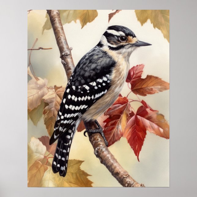 Downy Woodpecker Bird Art Print Poster (Front)