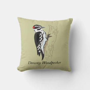 Downy Woodpecker Illustration Throw Pillow