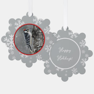 Downy Woodpecker in Snow - Original Photograph Ornament Card
