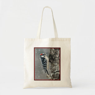 Downy Woodpecker in Snow - Original Photograph Tote Bag