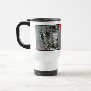 Downy Woodpecker in Snow - Original Photograph Travel Mug