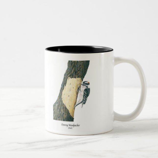 Downy Woodpecker (Male) Two-Tone Coffee Mug (Right)