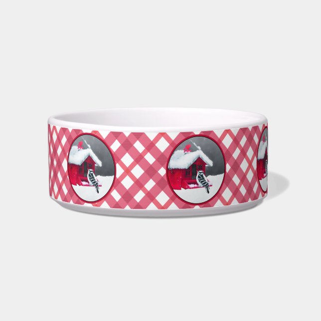 Downy Woodpecker Painting - Original Bird Art Bowl (Left)