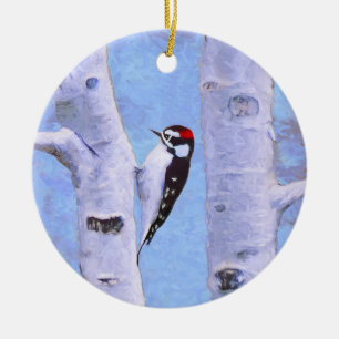 Downy Woodpecker Painting - Original Bird Art Ceramic Ornament