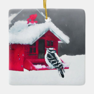 Downy Woodpecker Painting - Original Bird Art Ceramic Ornament