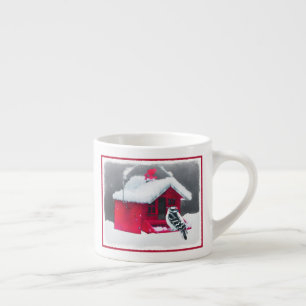 Downy Woodpecker Painting - Original Bird Art Espresso Cup