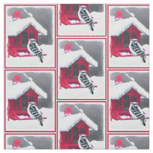 Downy Woodpecker Painting - Original Bird Art Fabric