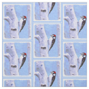 Downy Woodpecker Painting - Original Bird Art Fabric