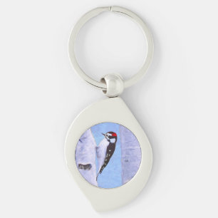 Downy Woodpecker Painting - Original Bird Art Keychain