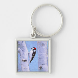 Downy Woodpecker Painting - Original Bird Art Keychain