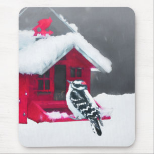 Downy Woodpecker Painting - Original Bird Art Mouse Pad