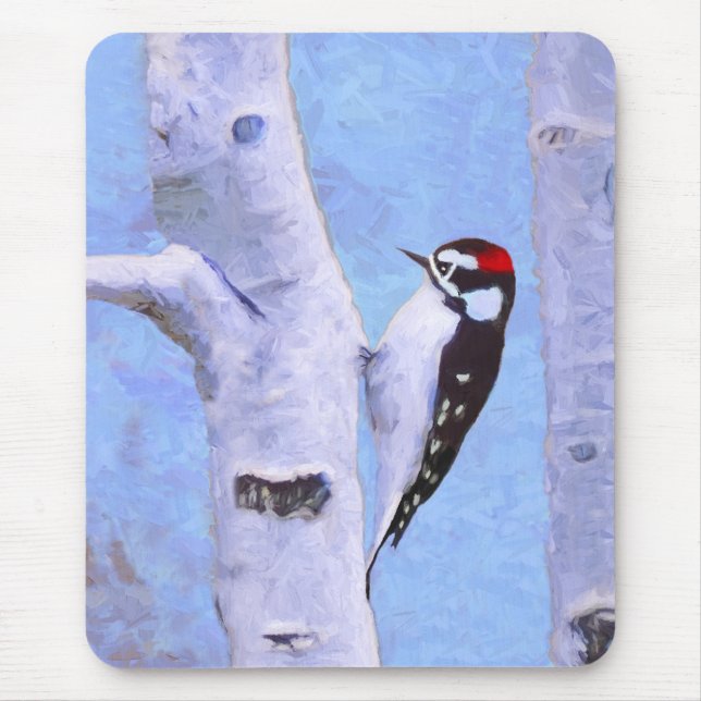 Downy Woodpecker Painting - Original Bird Art Mouse Pad (Front)
