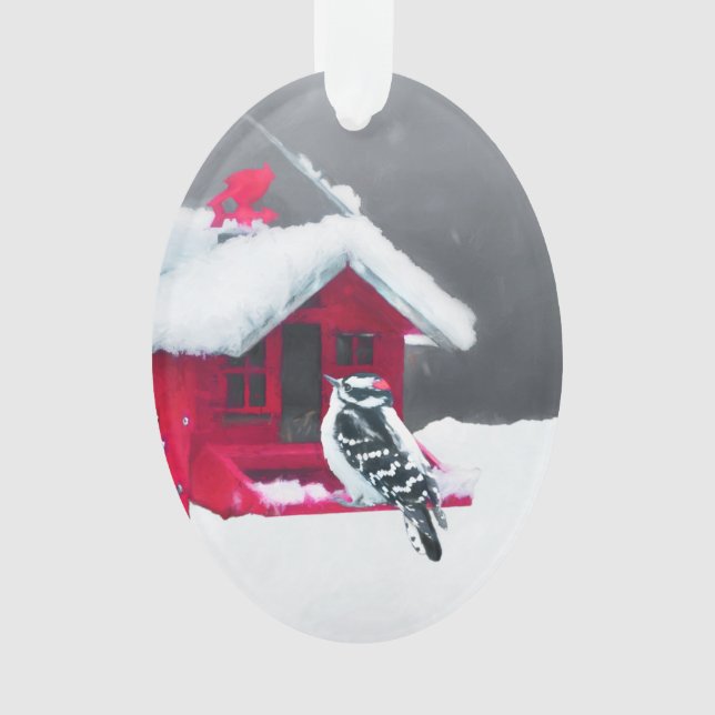 Downy Woodpecker Painting - Original Bird Art Ornament (Front)