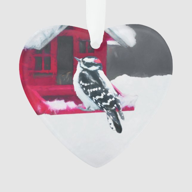 Downy Woodpecker Painting - Original Bird Art Ornament (Front)
